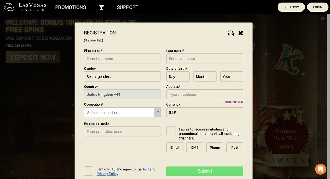 Las Vegas Casino Registration Step 2