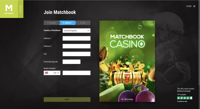 Matchbook Casino Registration Step 2