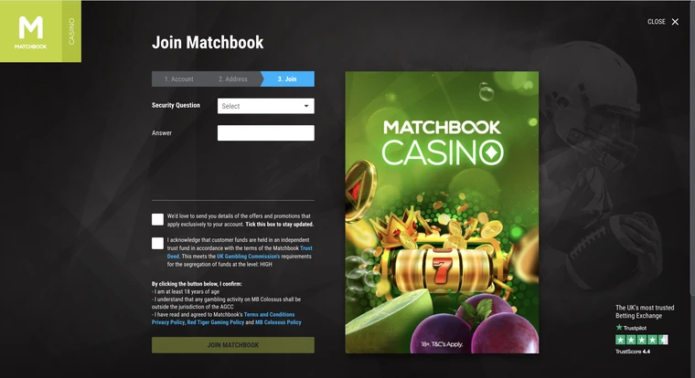 Matchbook Casino Registration Step 3