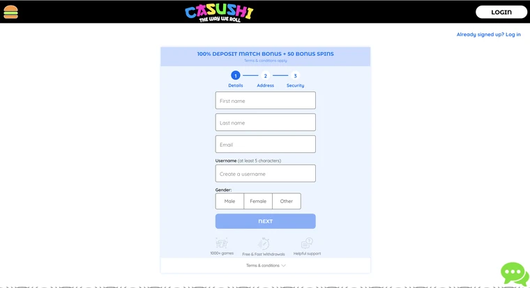 Casushi Registration Step 1