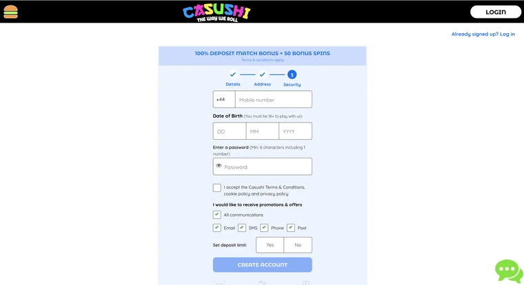 Casushi Registration Step 3