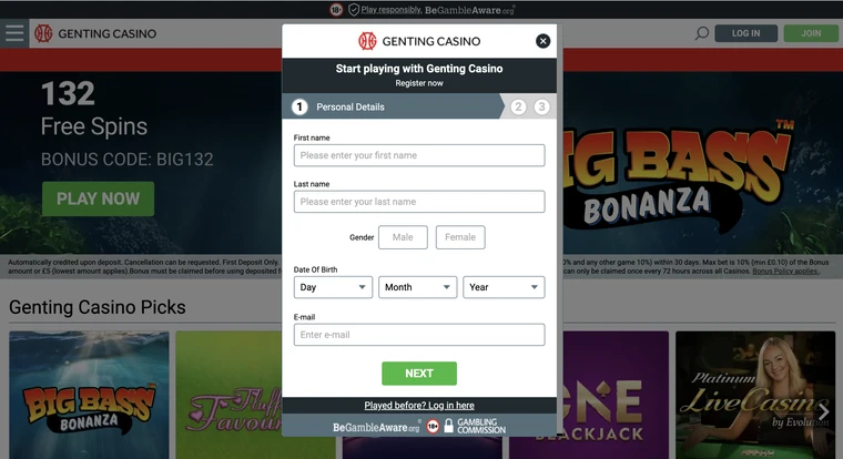 Genting Casino Registration Step 1