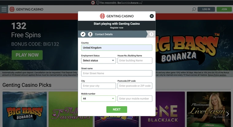 Genting Casino Registration Step 2
