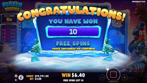 frozen tropics free spins unlocked