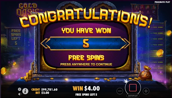 gold oasis free spins unlocked