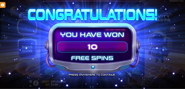 gravity bonanza free spins unlocked