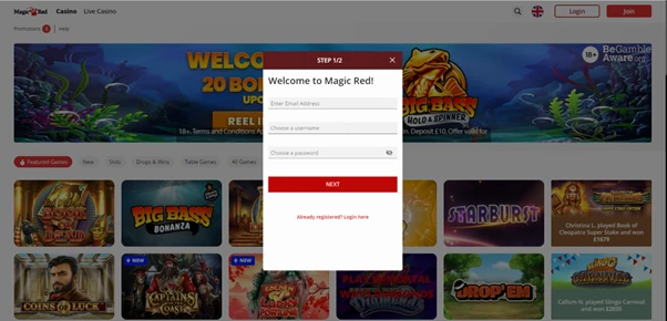 magic red casino reg process email