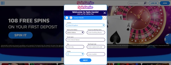 spin genie casino reg process address employment