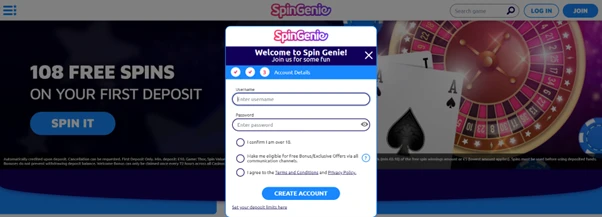 spin genie casino reg process username password