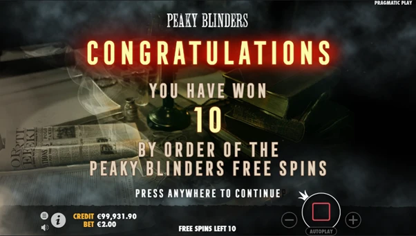peaky blinders free spins unlocked