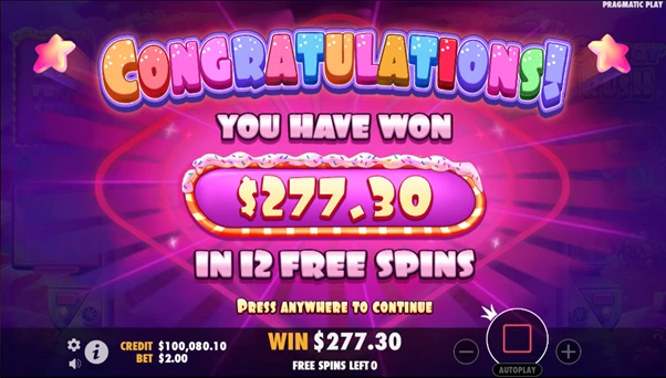sugar rush free spin winnings
