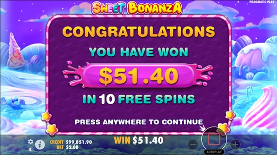 sweet bonanza free spin winnings