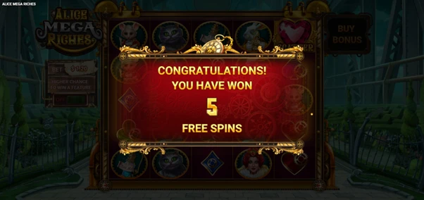 alice mega riches free spins unlocked