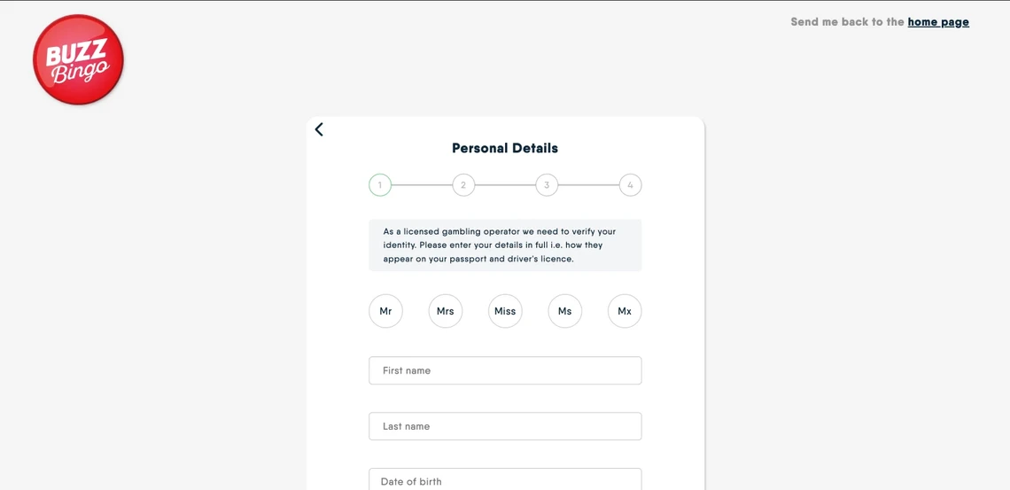 Buzz Bingo Registration Step 2