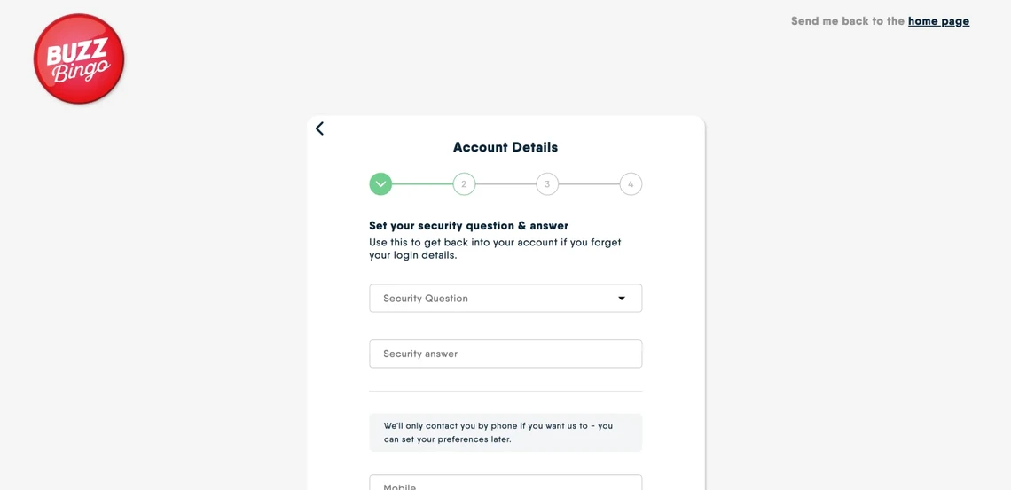 Buzz Bingo Registration Step 3