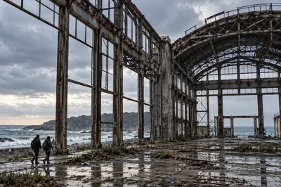 Steel frame of an abandoned seaside hall