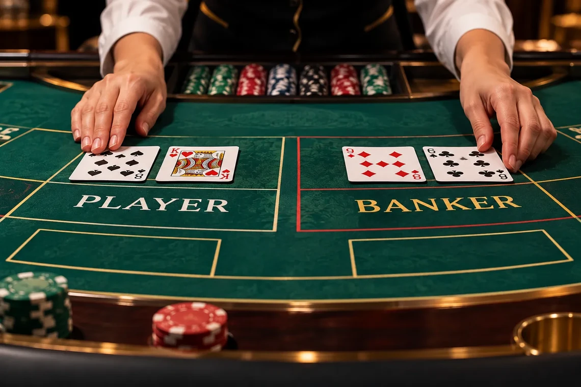 Baccarat banker and player cards on the table