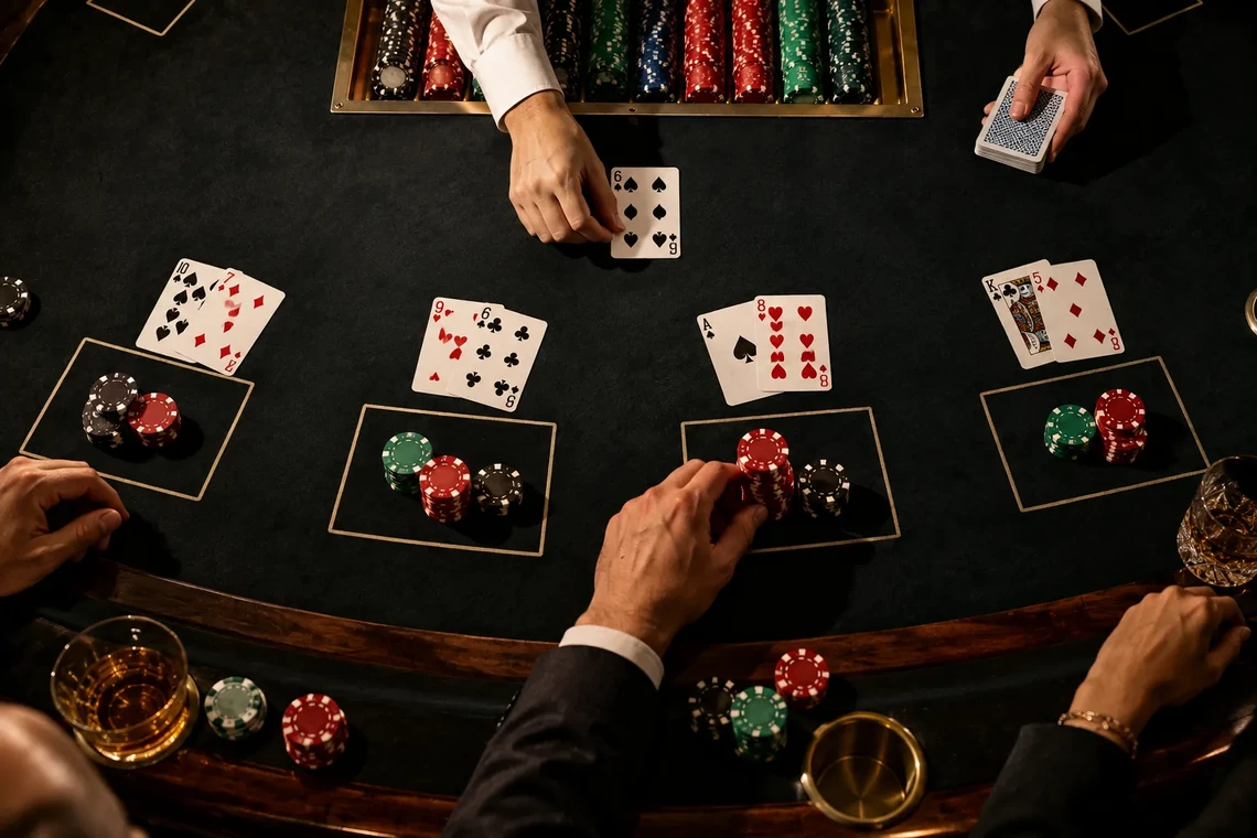 Blackjack hands dealt on the felt for card counting