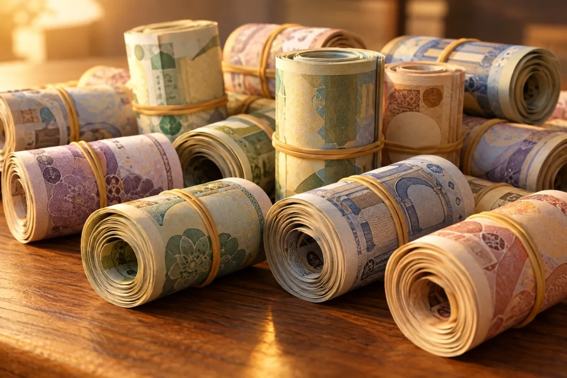 Bundles of dollar notes stacked together