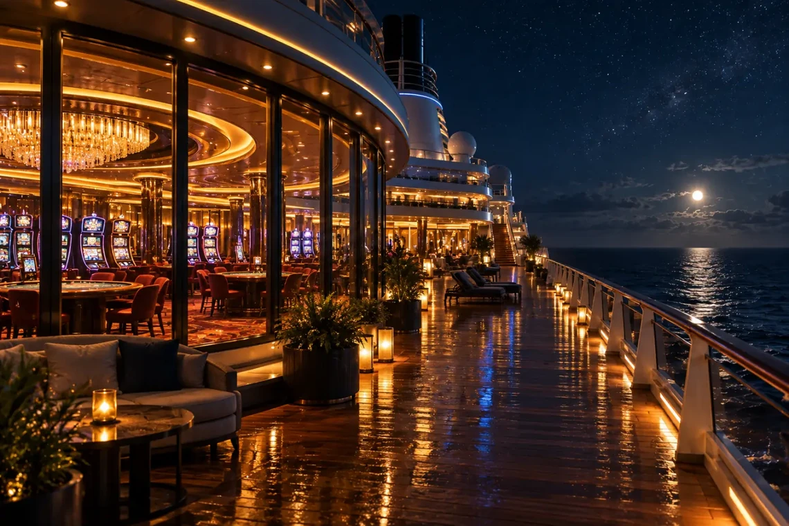 Cruise ship casino deck at night