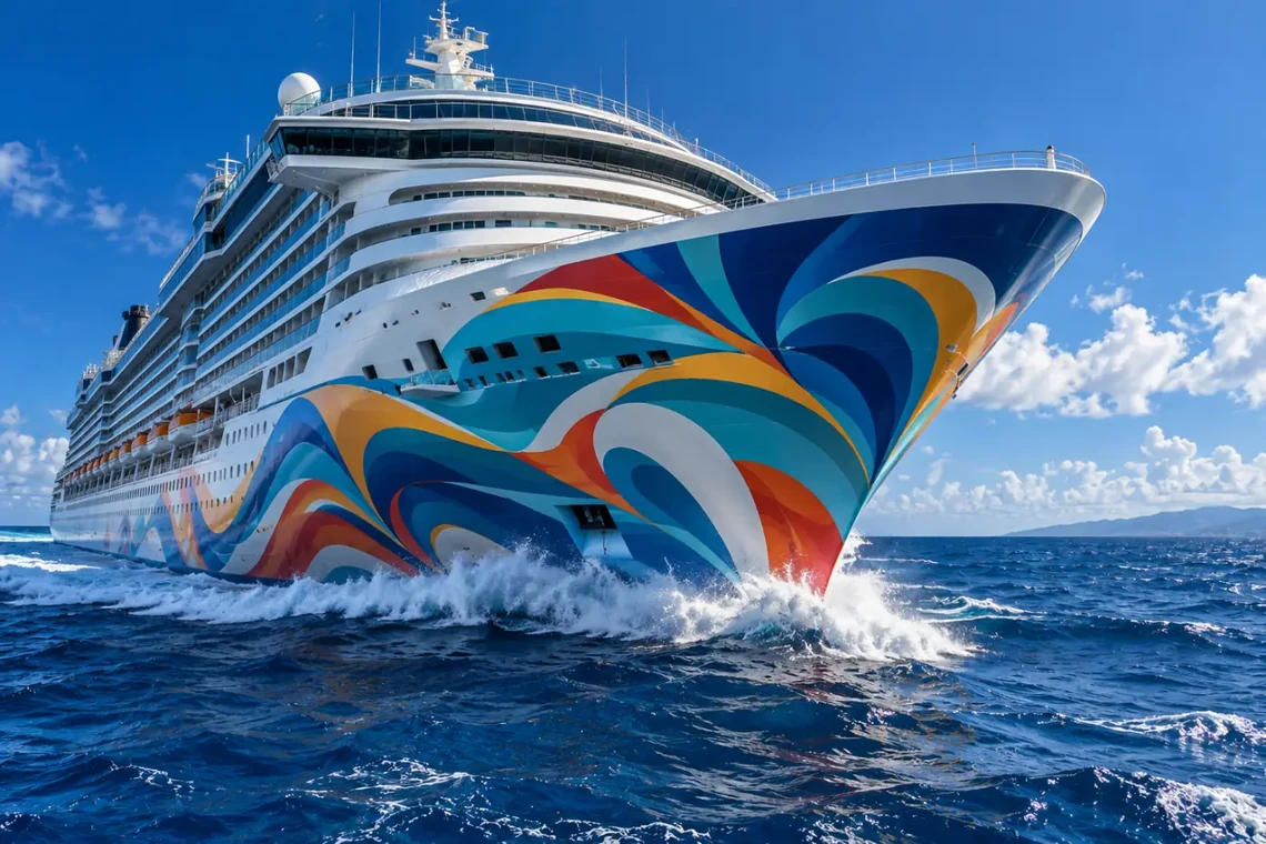Cruise ship with a colourful painted hull