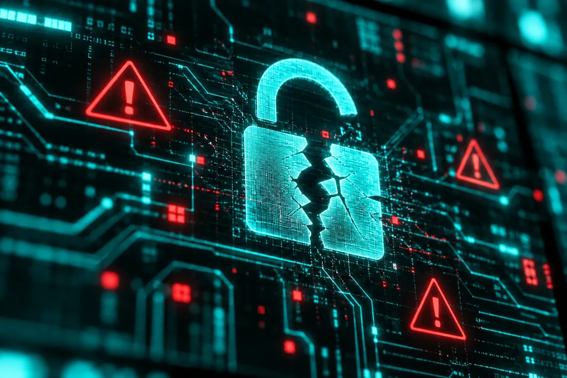 Security breach warning on a computer screen