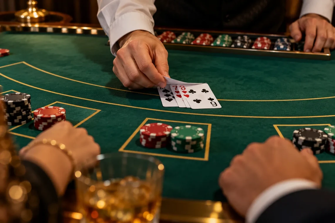 Dealer revealing a bust hand at a blackjack table