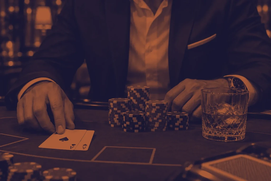 Blackjack player hand glass