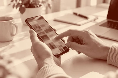 Hand scrolling smartphone