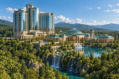 Casino resort towers rising above a forest