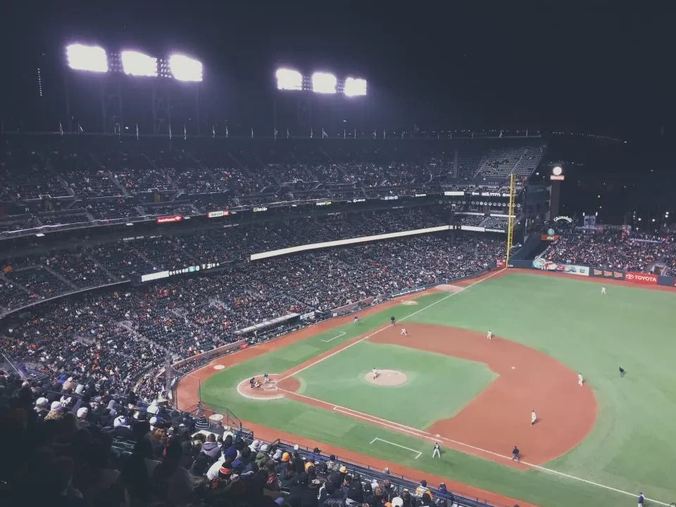 Baseball stadium at night