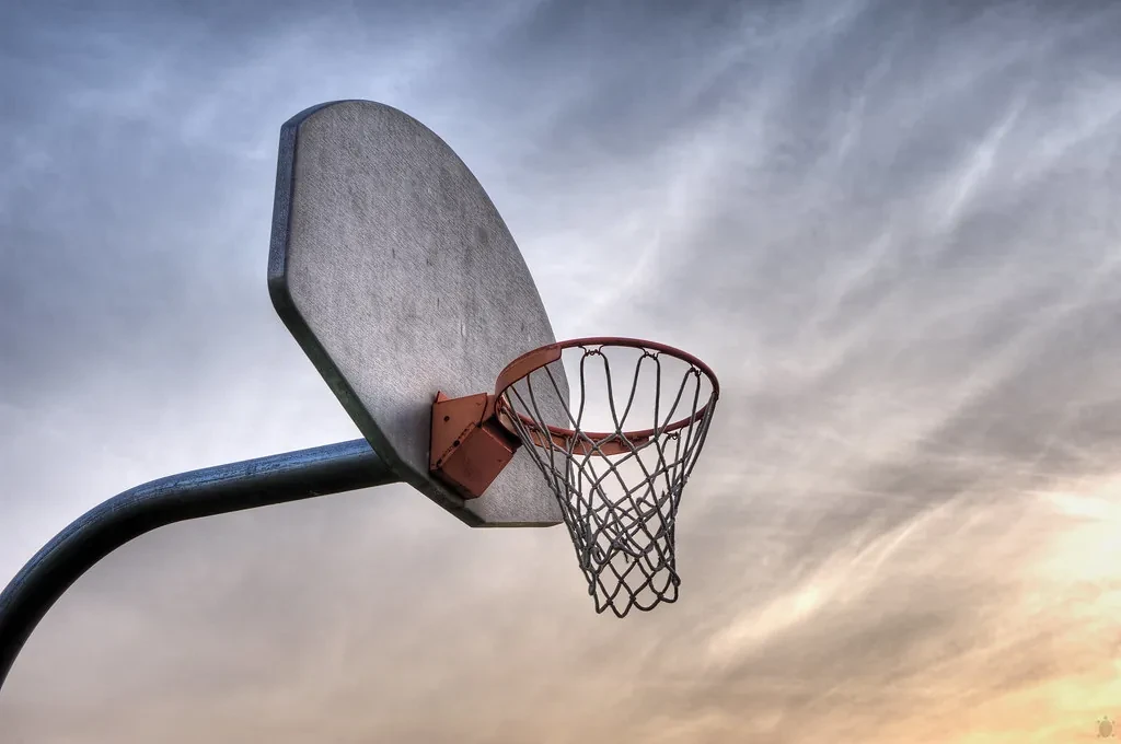 Basketball hoop at sunset