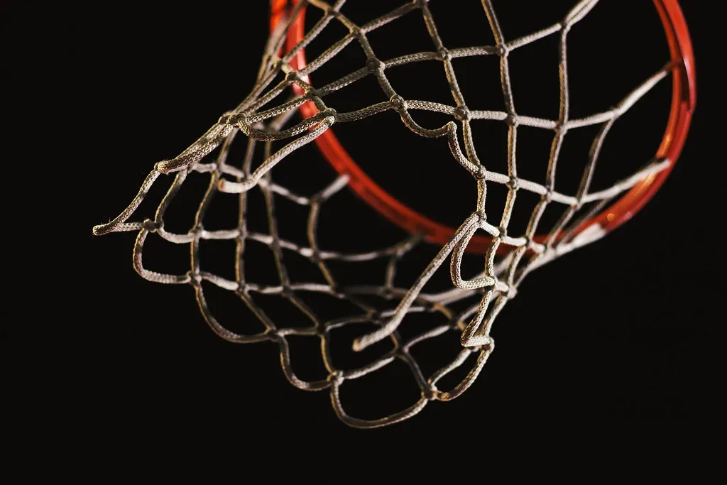 Basketball net in the dark