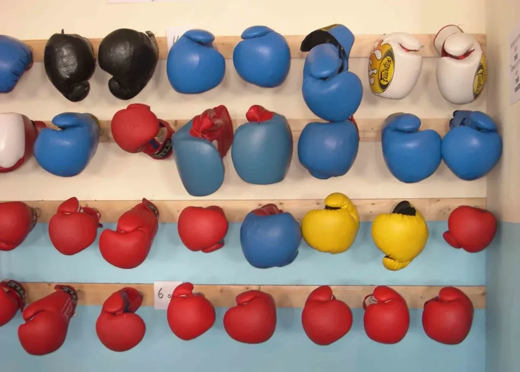 Boxing gloves hanging on a wall