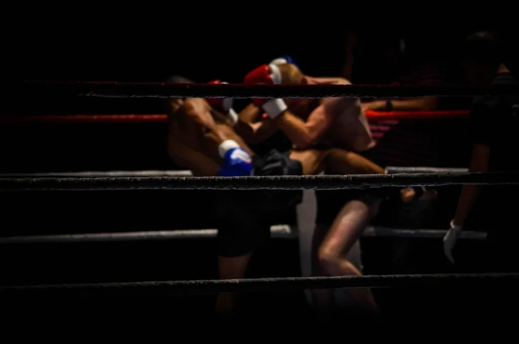 Boxing ring in the dark