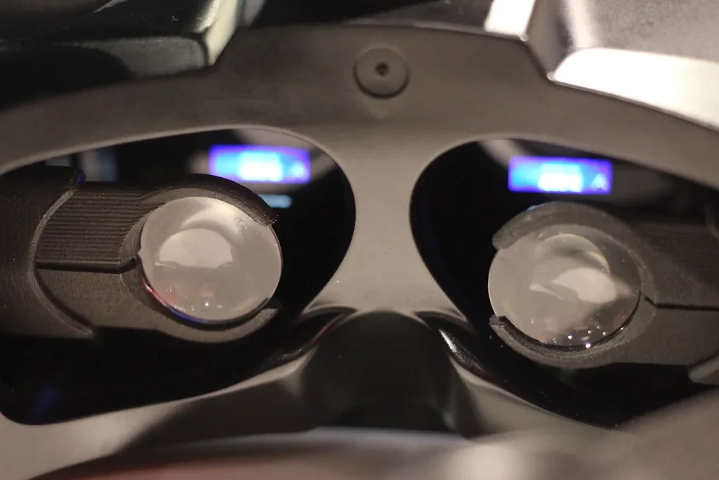 Close view of VR headset lenses