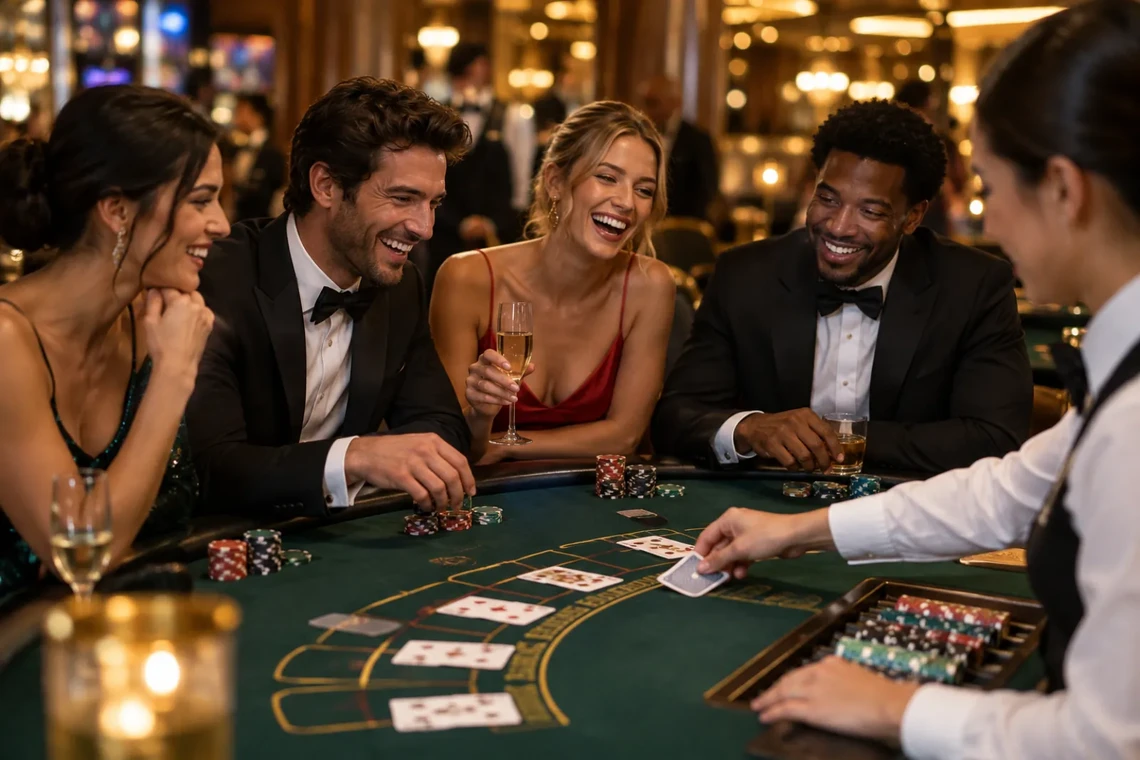 Friends playing together at a blackjack table