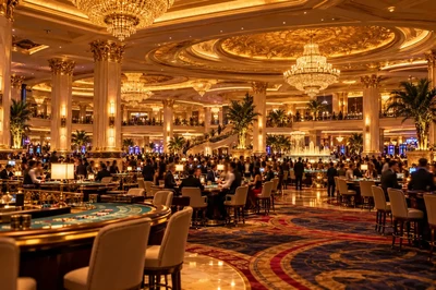 Grand casino floor under a gold ceiling