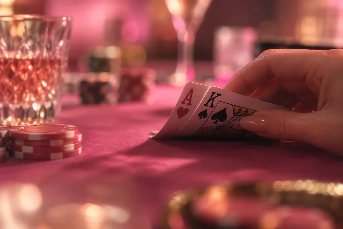 Hand peeking at blackjack cards