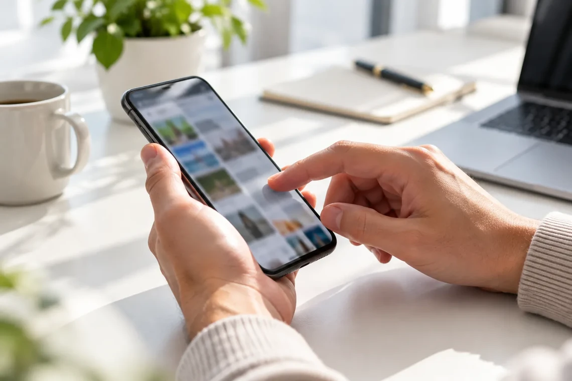Hand scrolling on a smartphone