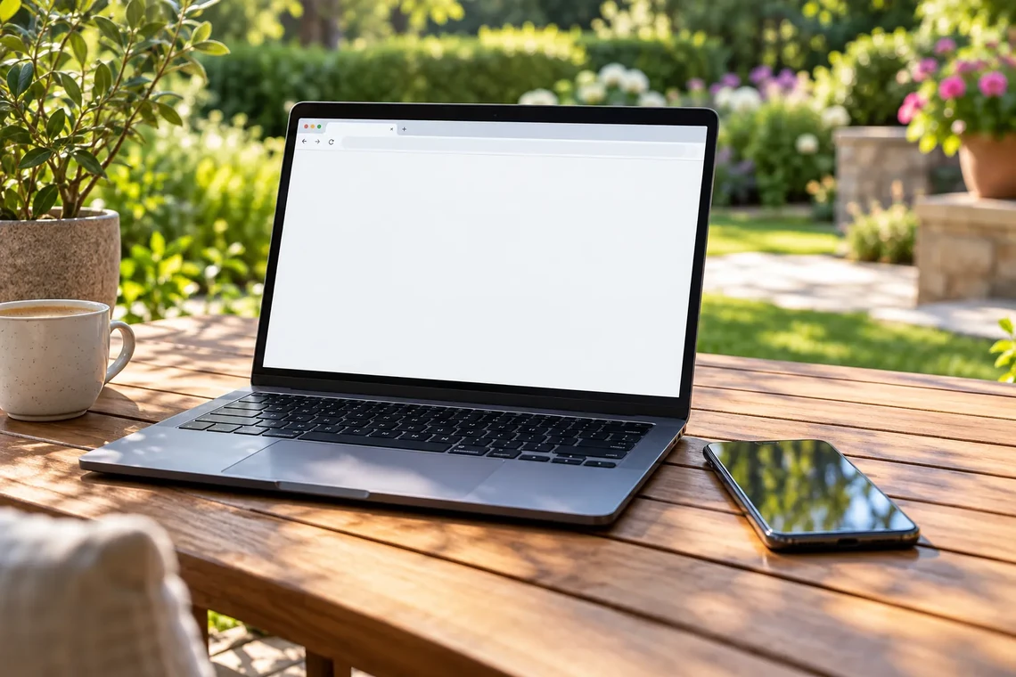 Laptop on an outdoor garden table