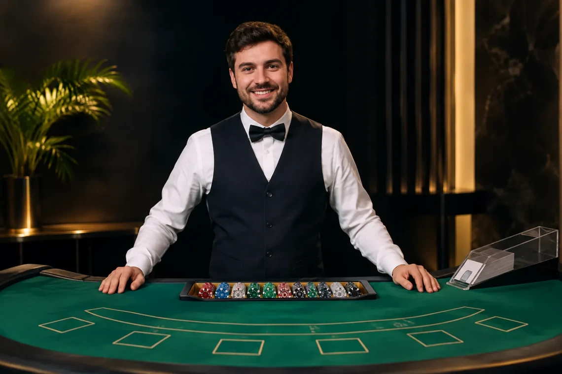 Live dealer at a blackjack table