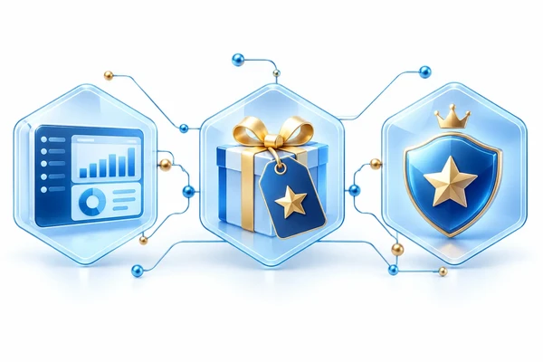 Loyalty features hexagon icons