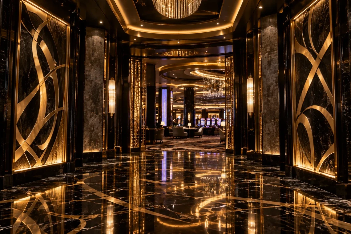 Luxury casino entrance with gold details