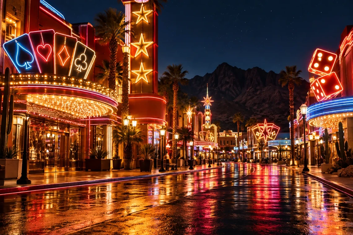Neon casino street at night