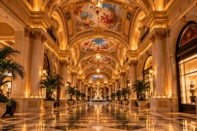 Painted arcade corridor in a casino resort