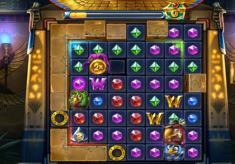Pirots 5 Bonus with the grid grown past 6x6 after temple walls broke away