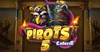 Pirots 5 logo with Captain Blackfeather, a parrot and Kraken tentacles in front of an Egyptian temple doorway