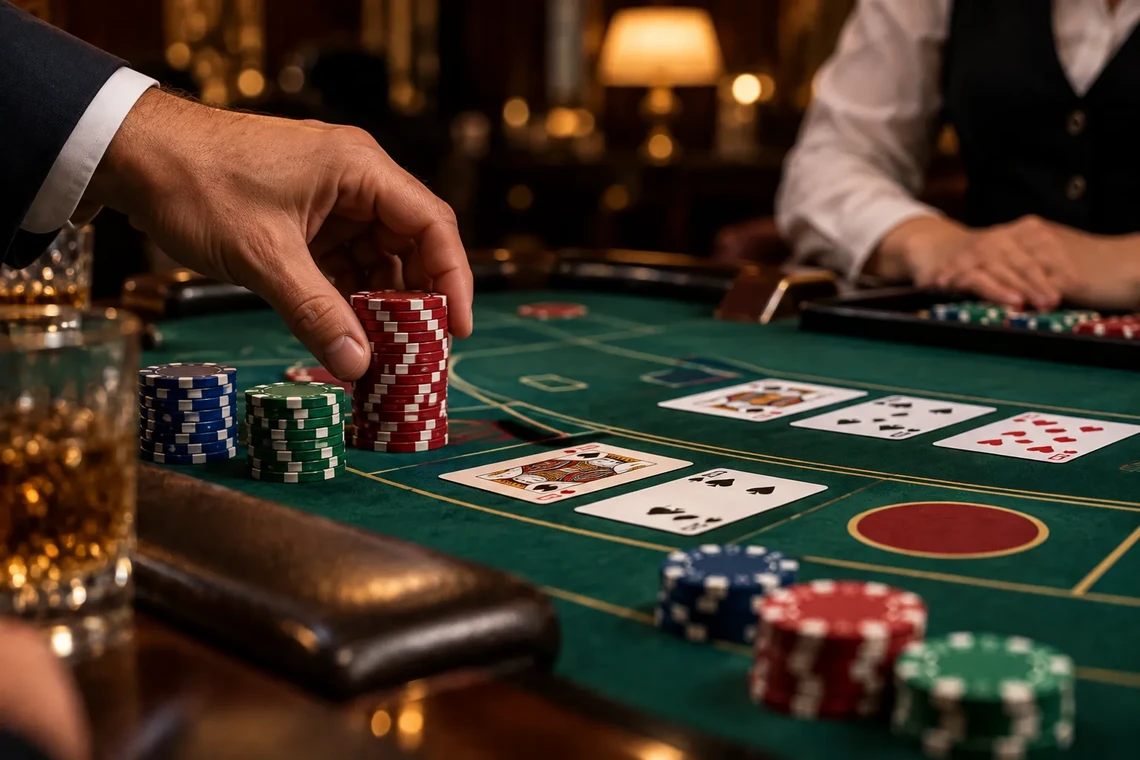 Player placing a large bet on the table