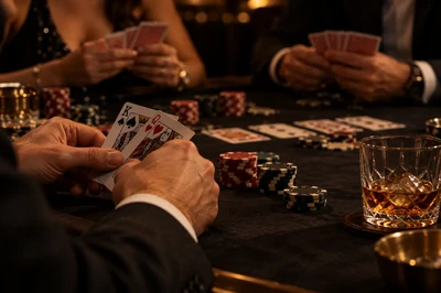 Poker players hands at the table